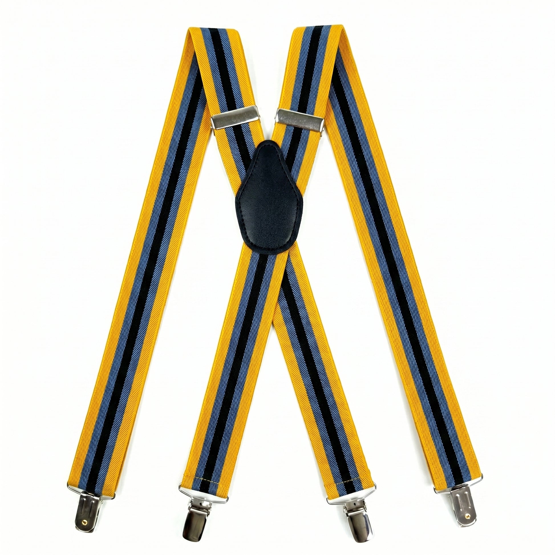 X-Back Suspenders Yellow Blue Navy Stripe - Main