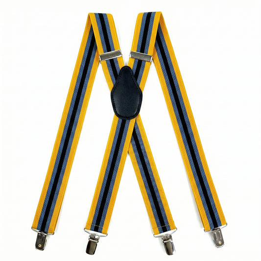 X-Back Suspenders Yellow Blue Navy Stripe - Main